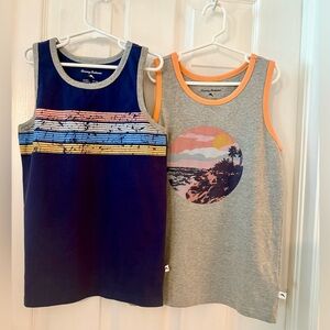 Two Tommy Bahama Kids Tank Tops in Navy and Gray with Vibrant Prints